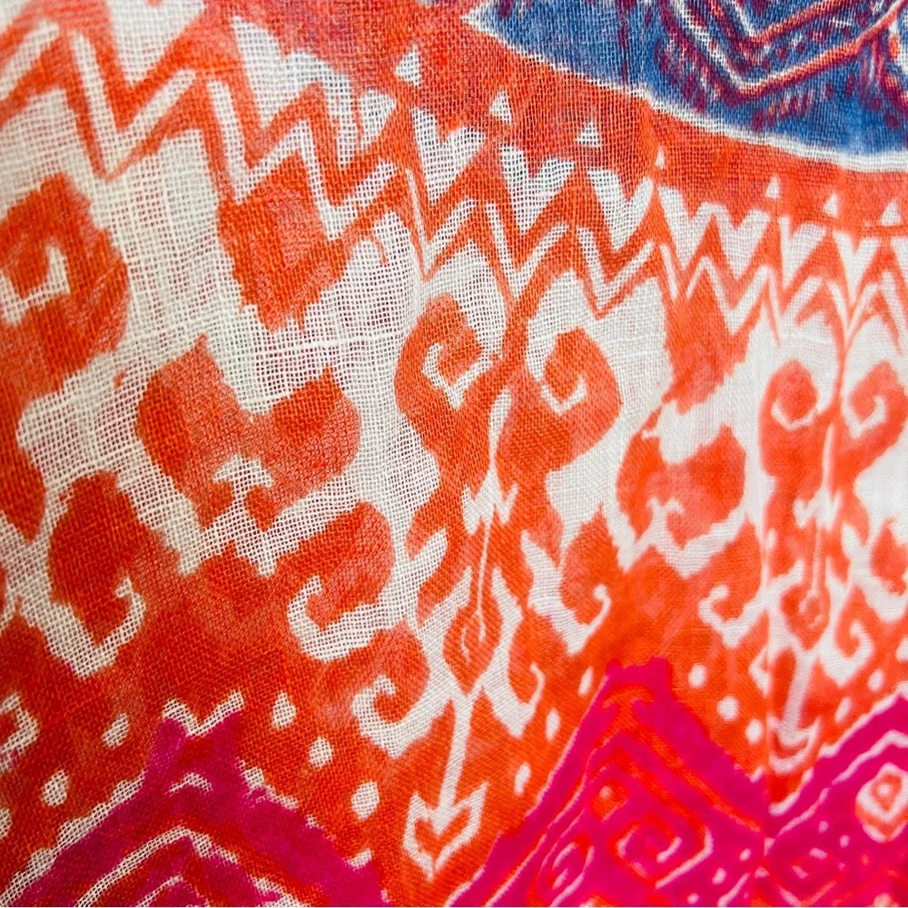 Chico's Phoebe Linen Poncho Multicolor O/S Fringe Lightweight Boho Hipster - Picture 9 of 13